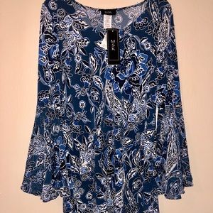 Blue/white bell-sleeved MSK M dress, NWT